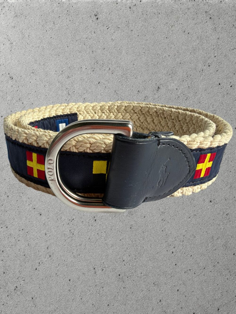 Polo Ralph Lauren Nautical Flags Rope Belt Blue White Preppy Size 32 - Picture 1 of 8